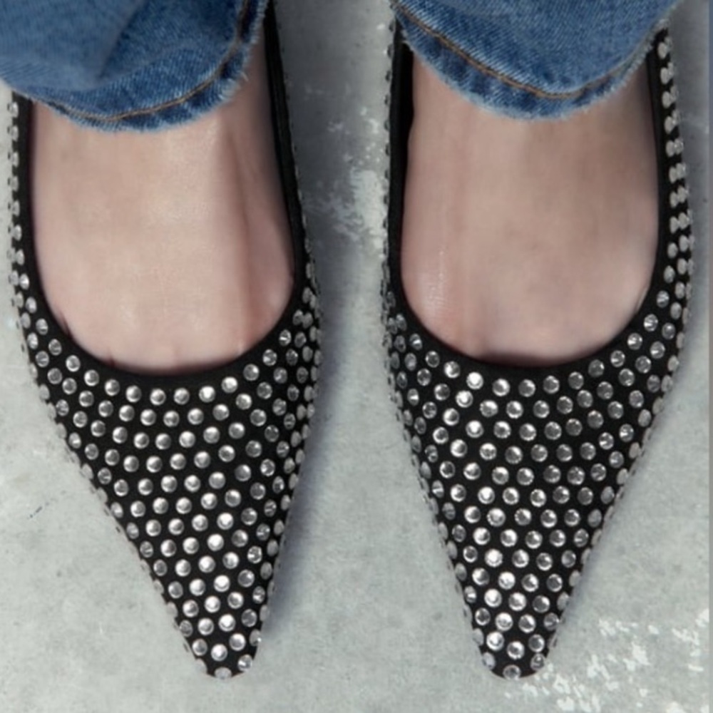 Brand New Rhinestone Ballerina Flats - Black Zara